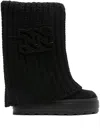 Casadei Knit Upper Platform Ankle Boots In Black