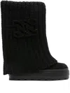 Casadei Knit Upper Platform Ankle Boots In Black