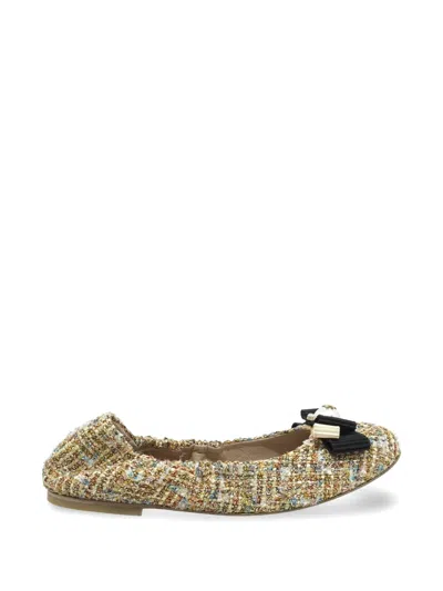 Casadei Tweed Bow-detail Ballet Flats In Multi