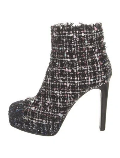 Pre-owned Casadei Tweed Tweed Pattern Boots In Black