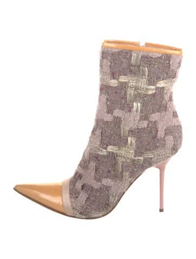 Pre-owned Casadei Tweed Tweed Pattern Sock Boots In Pink