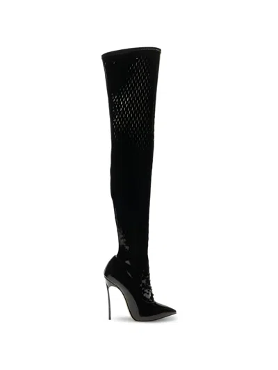 Casadei Ultravox Perforated-detail Stiletto Boots In Black
