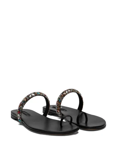 Casadei Vegas Beaded Sandals In Black