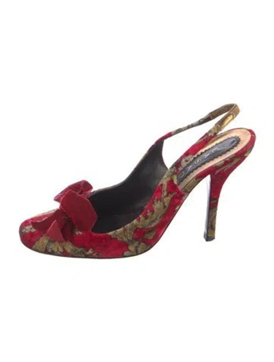 Pre-owned Casadei Velvet Printed Slingback Pumps In Red