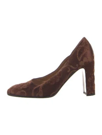 Pre-owned Casadei Velvet Pumps In Brown