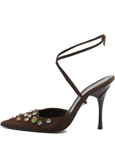 Pre-owned Casadei Vintage 110mm Glass-embellishment Sandals In Brown