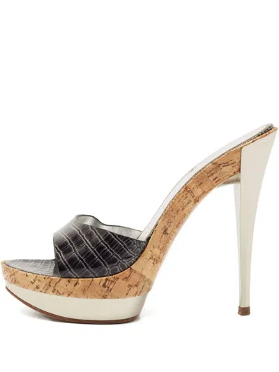 Pre-owned Casadei Vintage 140mm Platform Leather Sandals In Black