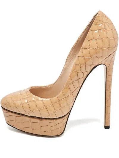 Pre-owned Casadei Vintage 145mm Platform Crocodile Pumps In Neutral