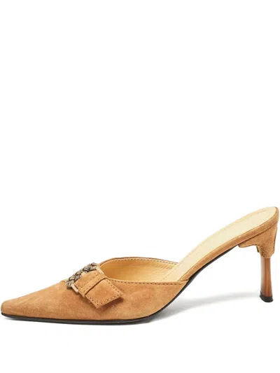 Pre-owned Casadei Vintage 80mm Suede Buckle-detail Mules In Brown