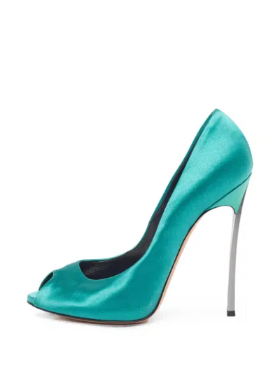 Pre-owned Casadei Vintage Blade Peep-toe Pumps In Green