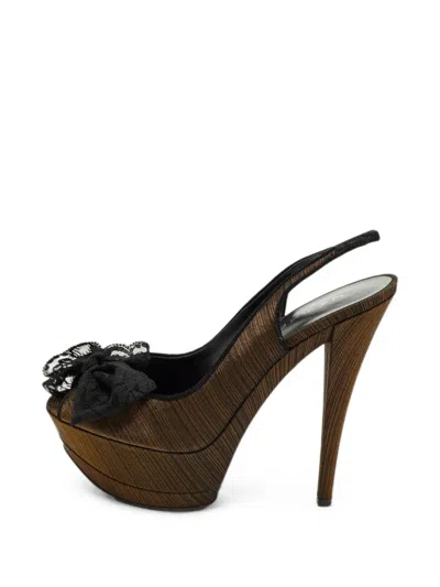 Pre-owned Casadei Vintage Bow Platform Sandals In Gold