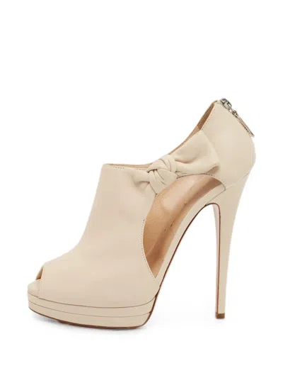 Pre-owned Casadei Vintage Bow-detail Cut-out Heeled Sandals In Neutral