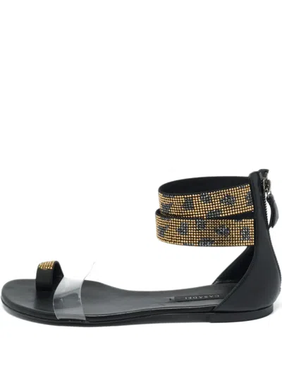 Pre-owned Casadei Vintage Crystal-embellished Leather Sandals In Black