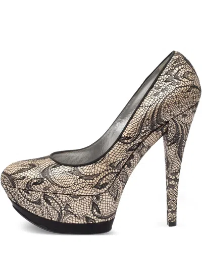 Pre-owned Casadei Vintage Laced Platform Pumps In Neutral