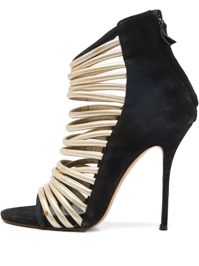 Pre-owned Casadei Vintage Leather Gold Cage Sandals In Black