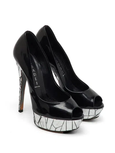 Pre-owned Casadei Vintage Patent Leather Peep-toe Pumps In Black