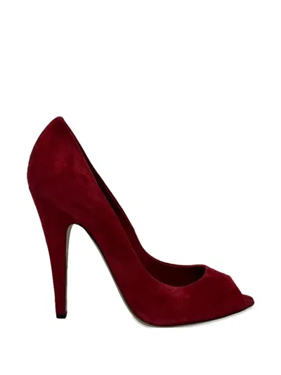Pre-owned Casadei Vintage Peep-toe Suede Pumps In Red