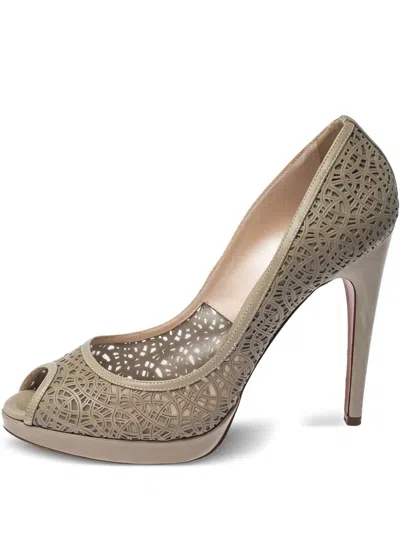 Pre-owned Casadei Vintage Perforated Peeptoe Pumps In Gray