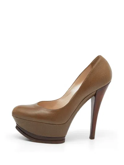 Pre-owned Casadei Vintage Platform Leather Pumps In Brown