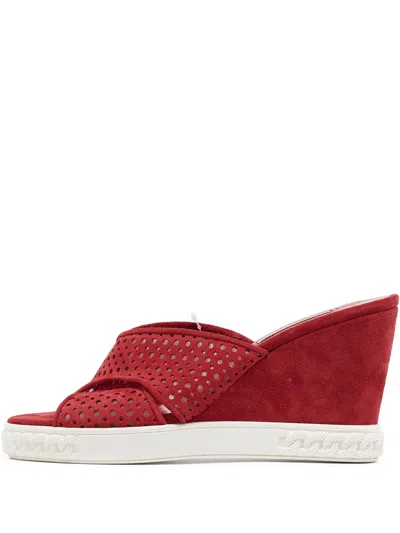 Pre-owned Casadei Vintage  100mm Suede Wedge Sandals In Red