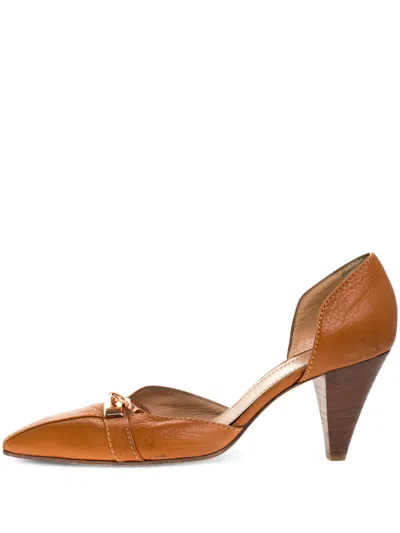 Pre-owned Casadei Vintage  80mm Padlock Leather Pumps In Brown