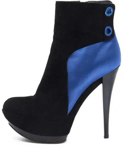 Pre-owned Casadei Vintage Satin-panelled Stiletto Boots