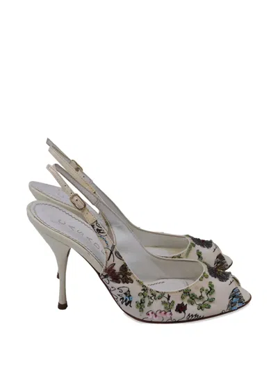 Pre-owned Casadei Vintage Slingback Peep-toe Pumps In Neutral