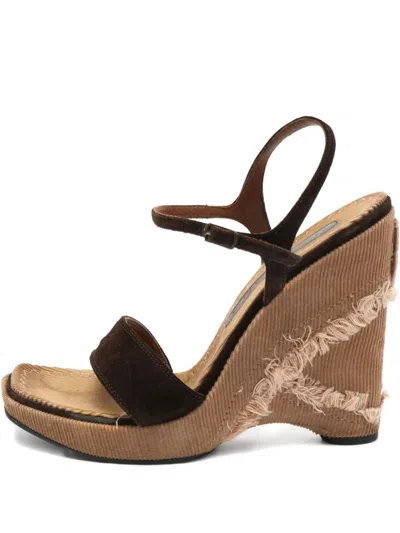 Pre-owned Casadei Vintage Suede Wedge Shoes In Brown