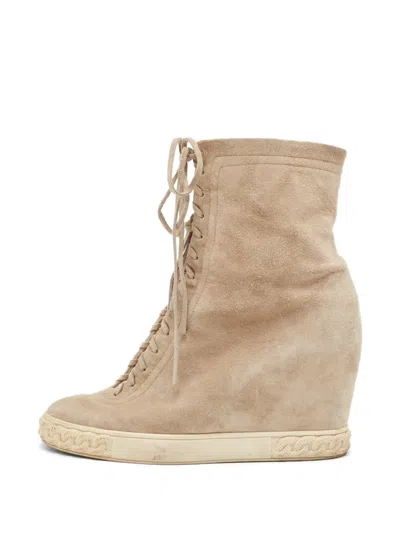 Pre-owned Casadei Vintage Suede Wedge Sneakers In Neutral