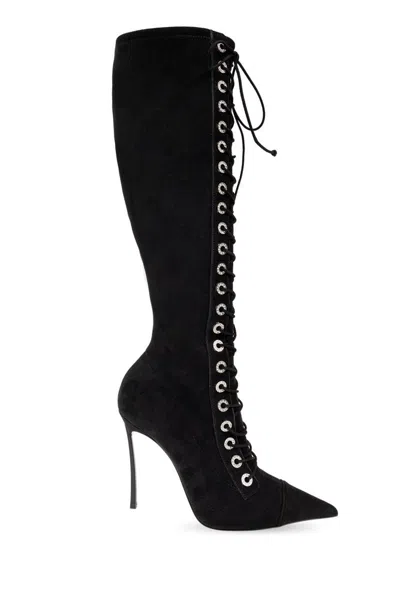 Casadei Lace-up Suede Boots In Black
