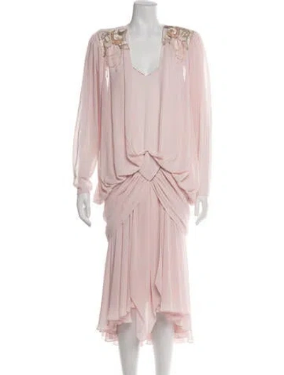 Pre-owned Casadei V-neck Midi Length Dress In Pink