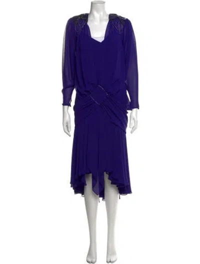 Pre-owned Casadei V-neck Midi Length Dress In Purple