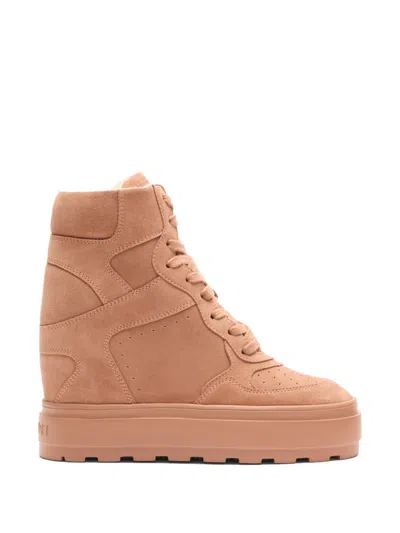 Casadei Wedge-heel Panelled Sneakers In Brown