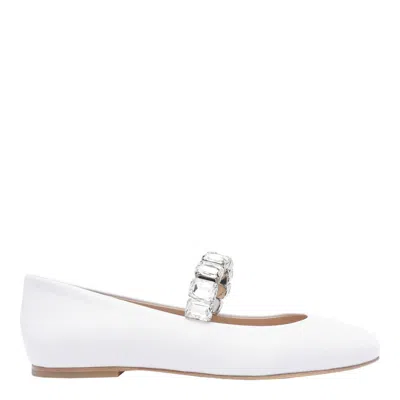 Casadei White Ballet Shoes With Crystal Embellishments