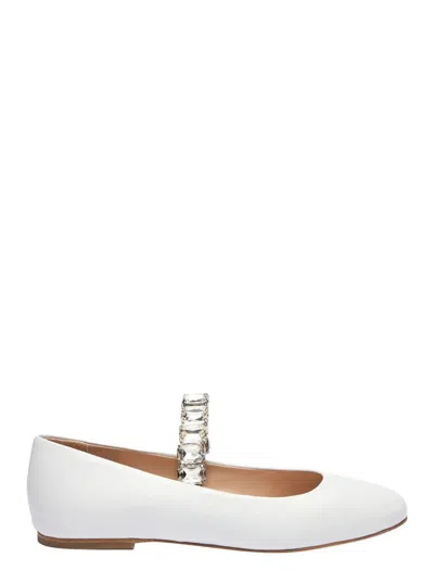 Casadei White Ballet Shoes With Crystal Embellishments In Leather Woman