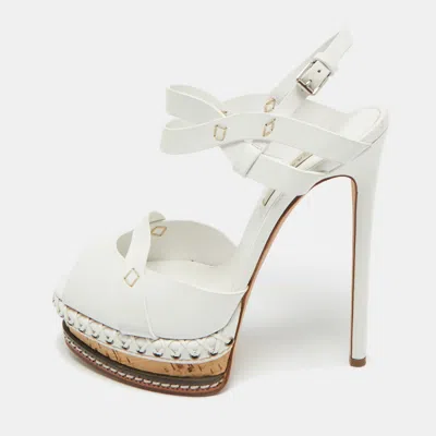 Pre-owned Casadei White Leather Platform Sandals Size 39