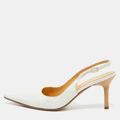 Casadei White Leather Pointed Toe Slingback Pumps