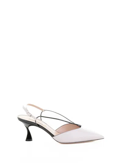 Casadei White Nappa And Patent Leather Slingback Pumps