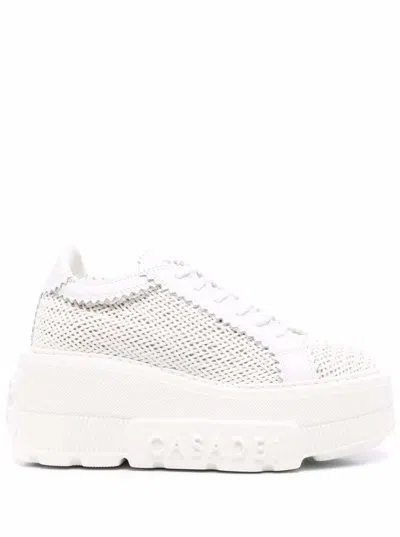 Casadei White Platform Sneakers Interwoven Design In Polyurethane Woman