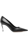 Casadei Pointed Toe Black Leather Pumps With 80mm Blade Heel In Black