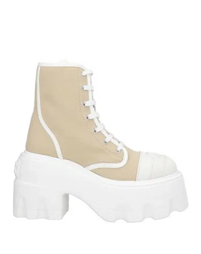 Casadei Woman Ankle Boots Beige Size 8 Textile Fibers, Leather