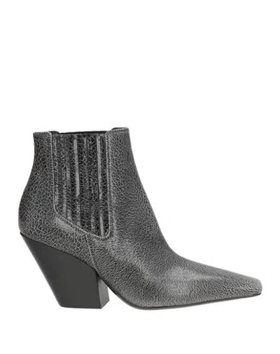 Casadei Woman Ankle Boots Black Size 5 Leather In Gray