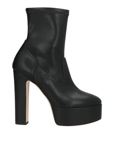 Casadei Woman Ankle Boots Black Size 6 Leather In Animal Print
