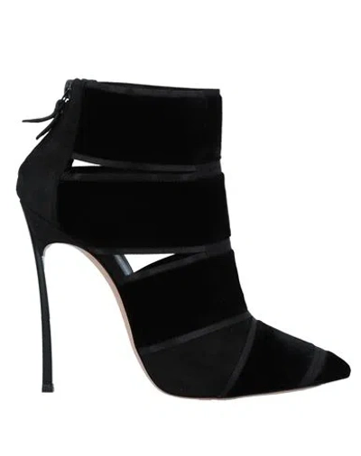 Casadei Woman Ankle Boots Black Size 6.5 Leather, Textile Fibers