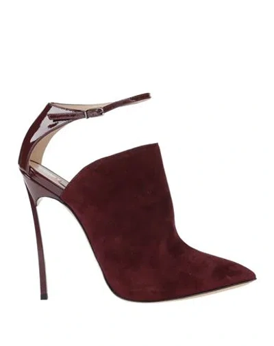 Casadei Woman Ankle Boots Burgundy Size 10 Leather In Red