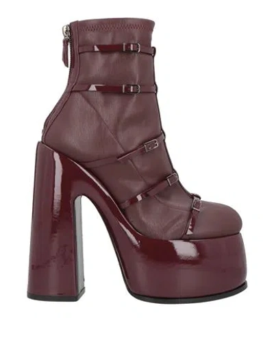 Casadei Woman Ankle Boots Burgundy Size 7.5 Leather