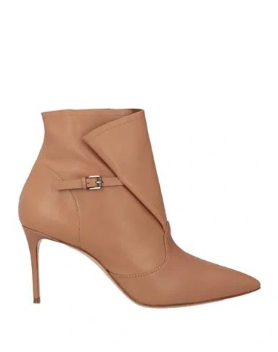 Casadei Woman Ankle Boots Camel Size 11 Leather In Beige