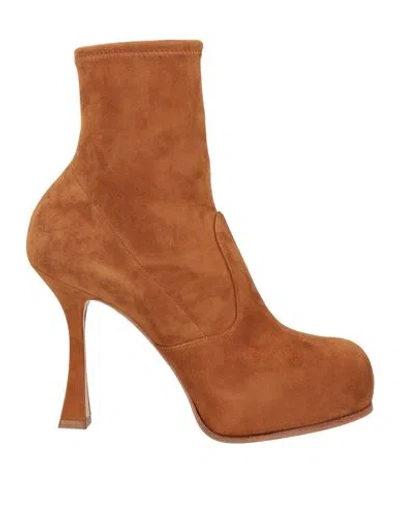 Casadei Woman Ankle Boots Camel Size 8 Leather In Beige