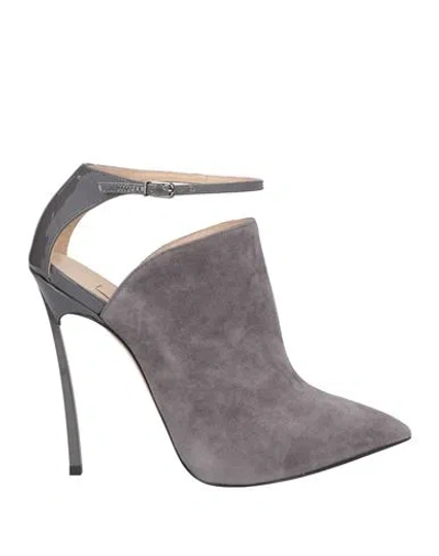 Casadei Woman Ankle Boots Grey Size 11 Leather In Grey