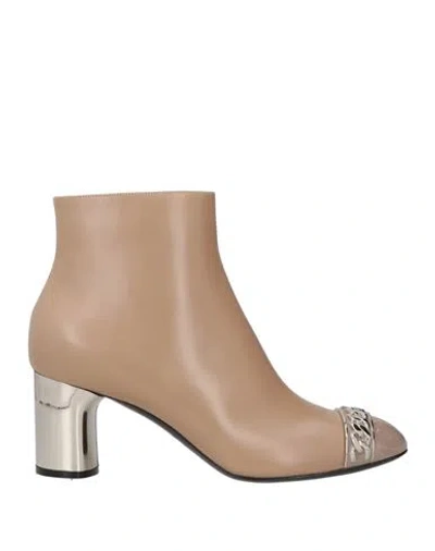 Casadei Woman Ankle Boots Khaki Size 7.5 Leather In Sand